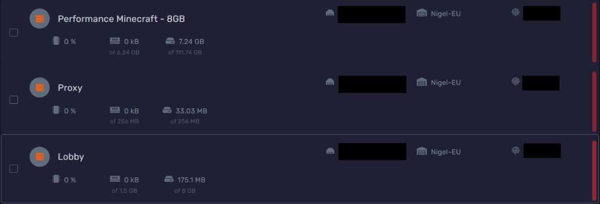 DuckPanel server list showing the new split server